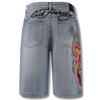 ED HARDY MENS DEVIL MERMAID DENIM JORTS SHORTS - BLUE