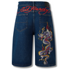 ED HARDY MENS BATTLE DRAGON DENIM JORTS SHORTS - INDIGO