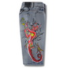 ED HARDY MENS DEVIL MERMAID DENIM JORTS SHORTS - BLUE