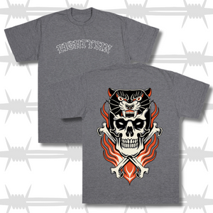 traditional tattoo panther with skull and cross bones t-shirt