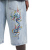 ED HARDY MENS BATTLE-DRAGON DIAMANTE DENIM JORTS SHORTS - BLEACH