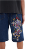 ED HARDY MENS BATTLE DRAGON DENIM JORTS SHORTS - INDIGO