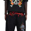 ED HARDY MENS BATTLE-DRAGON DIAMANTE DENIM JORTS SHORTS - BLACK