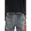 ED HARDY MENS DEVIL MERMAID DENIM JORTS SHORTS - BLUE