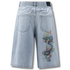 ED HARDY MENS BATTLE-DRAGON DIAMANTE DENIM JORTS SHORTS - BLEACH